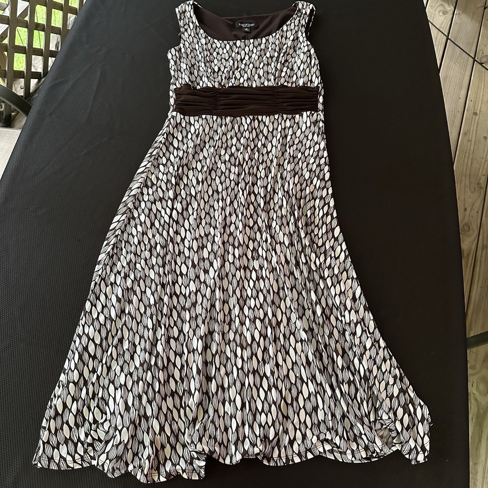 Perceptions Tank Dress Size 12 Career Brown White Stretch Party Knee Length